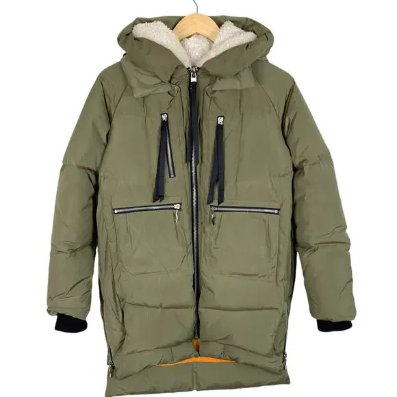 OROLAY Women's XS Thickened Down  Hooded Coat Army Green Orange Lining - Picture 2 of 13